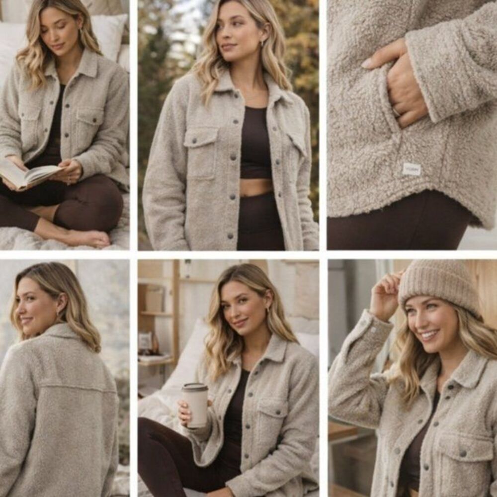 VUORI Sycamore Shirt Jacket Sherpa Fleece Shacket Outerwear XS Beige Neutral ALO - Picture 4 of 7